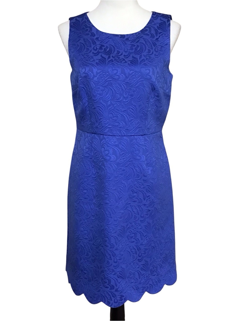 RSVP By Talbots Blue Textured Floral Scalloped Hem Sheath Dress Size 6P …